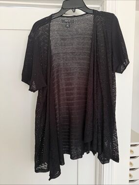 Style & Co. Black Open-Front Crochet Cardigan